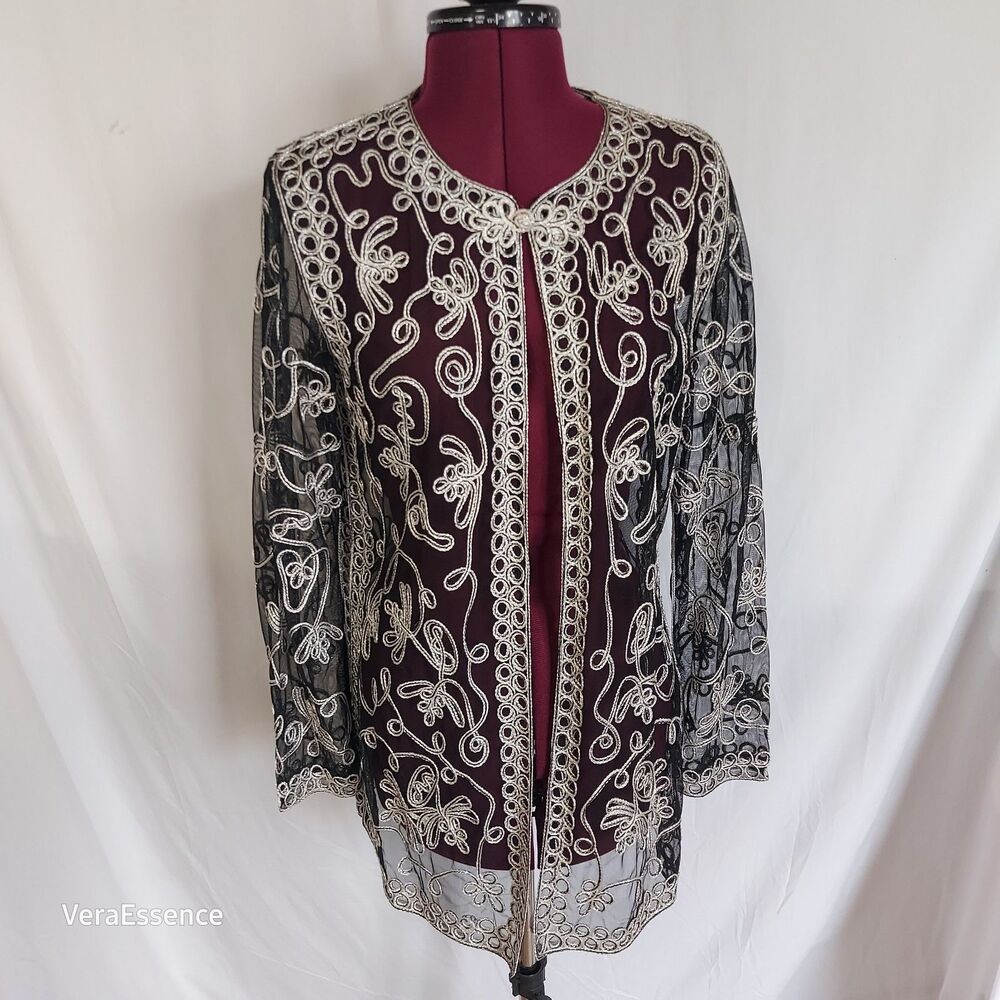 Victor Costa Occasion Vintage Eveningwear Jacket Topper Large Soutache Black